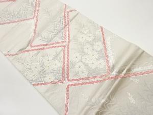 変わり檜垣に撫子草葉模様織り出し袋帯